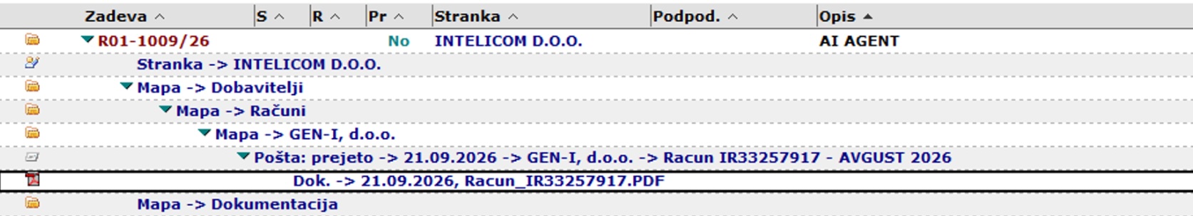 Result of the automated process in InteliDoc: the received invoice and original PDF file are linked to the corresponding supplier and project folder.