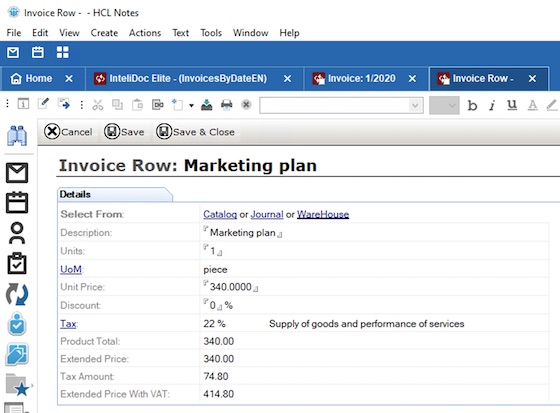 invoice row detail