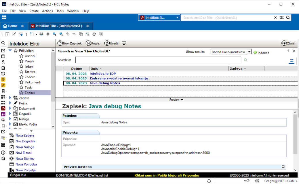 QuickNote v Intelidoc sistemu